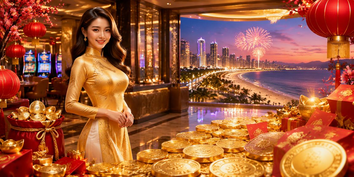 Người phụ nữ mặc áo dài tại Đà Nẵng nhận phong bì đỏ trong không gian lễ hội truyền thống