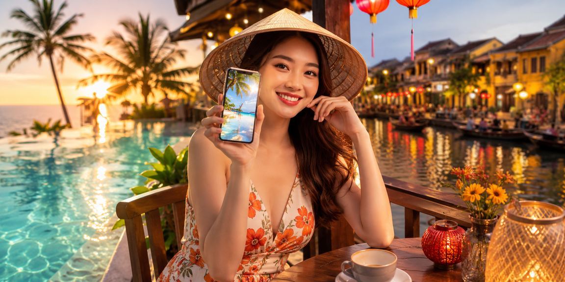 Người dùng Hội An xem kèo bóng đá trên điện thoại tại quán cà phê